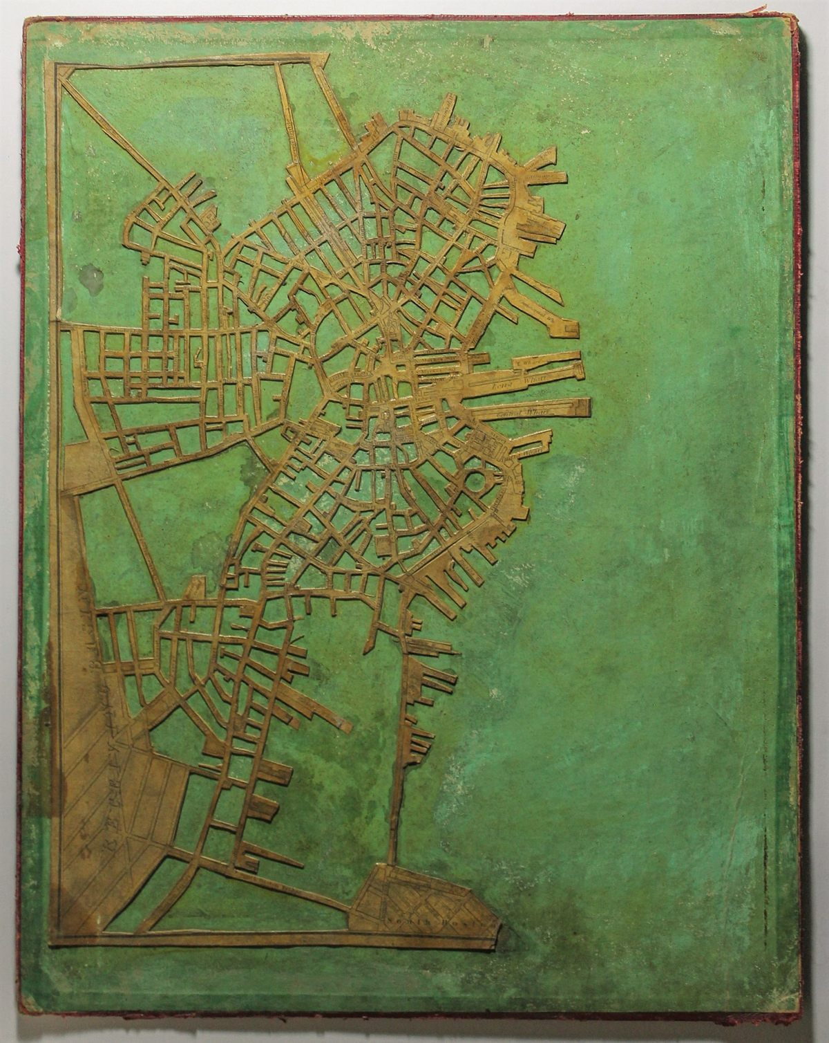 Stephen P. Ruggles's 1930 map of Boston, painstakingly made from a paper map and two wooden boards.
