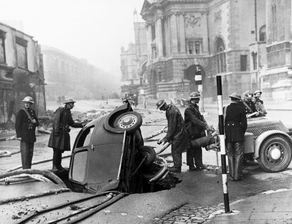 The aftermath of an air raid on March 18, 1941, during the Bristol Blitz.