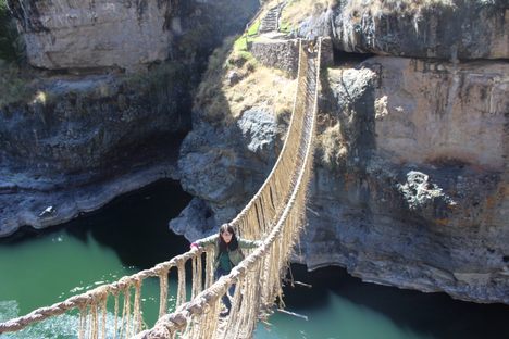 The bridge spans 118 feet and the first few steps across it are on a 30-degree angle.