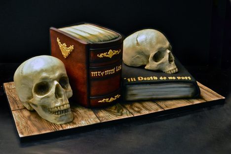 A book-and-skull, memento-mori cake.