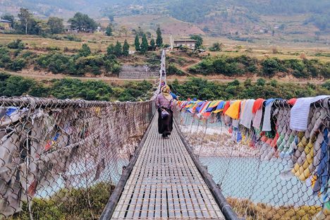 On the Punakha Suspension Bridge in Bhutan. 