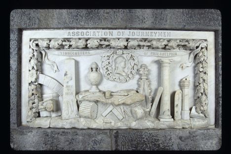 This stone belongs to the Association of Journeymen Stonecutters, Philadelphia.