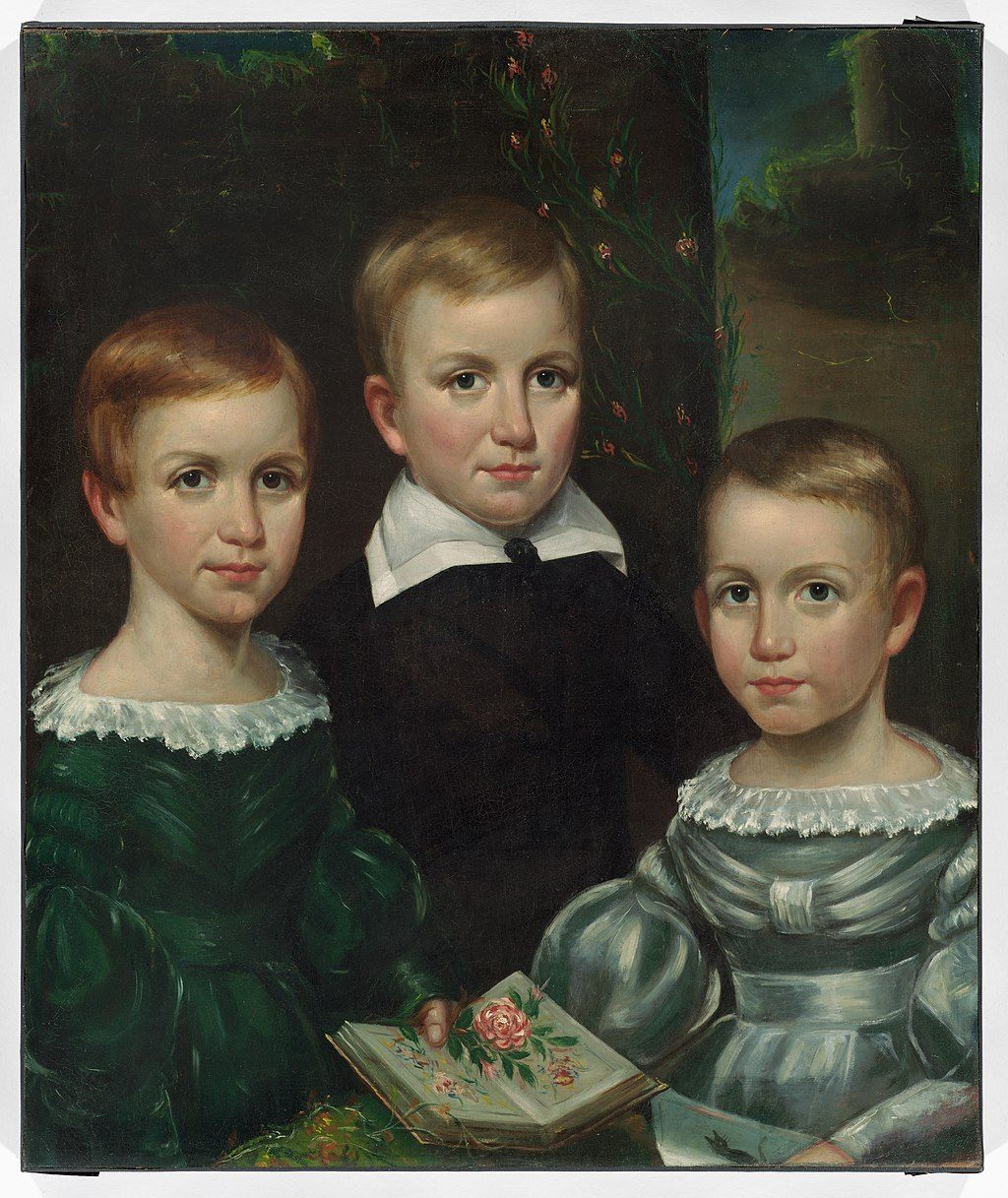 A portrait of the Dickinson children from around 1840. Emily is pictured at left.