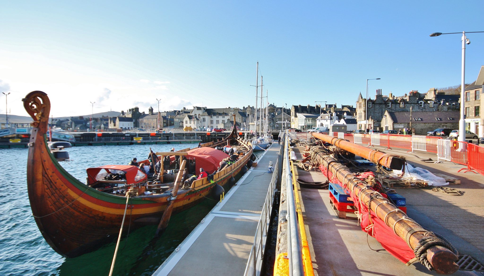 The <em>Draken Harald Hårfagre</em>, a recreation of a Viking ship, stopped at the Shetland Islands en route from Norway to North America in 2013.