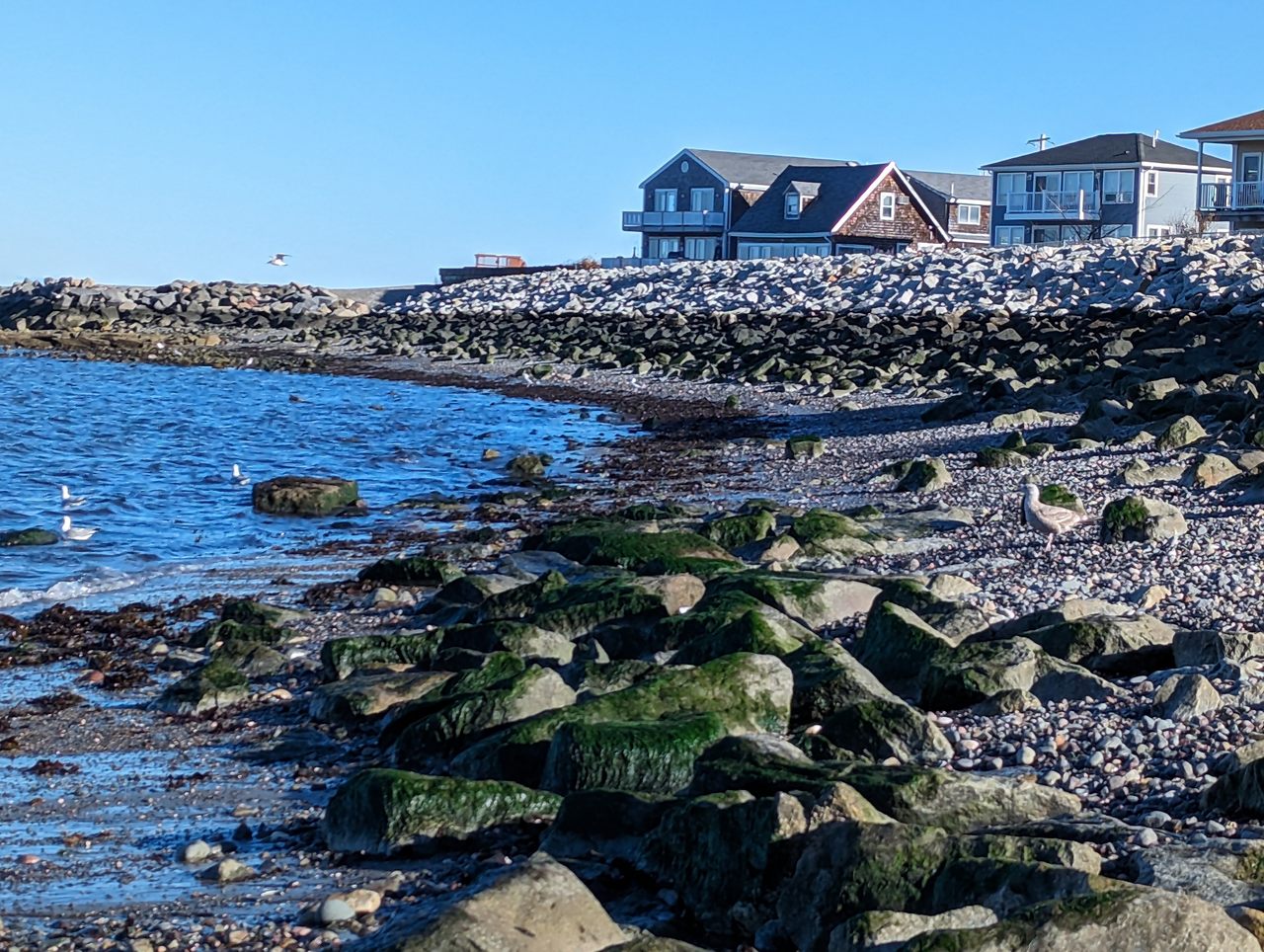The rocky Revere Beach coast in Revere, Massachusetts, just outside Boston.