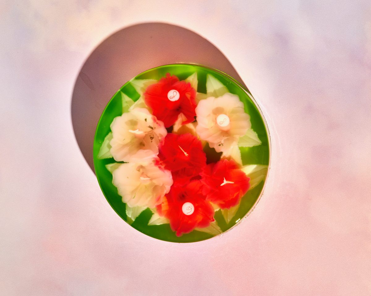The Stunner cake made with lime-jelly base, grapefruit juice and tequila jelly, and sweet milk jelly flowers.