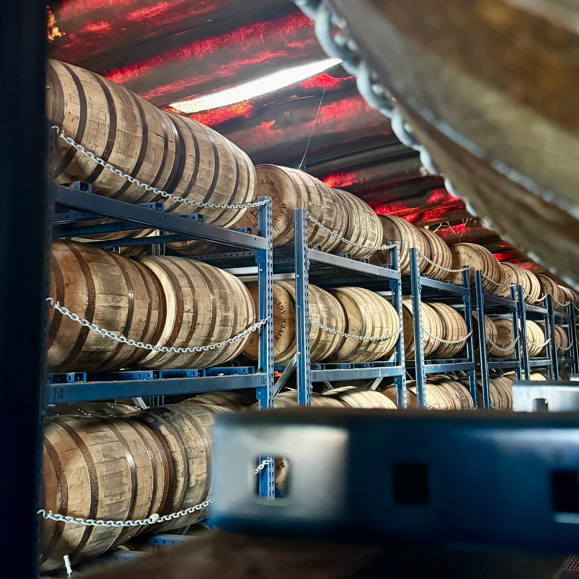 Inside The Ingram Distillery's floating rickhouse
