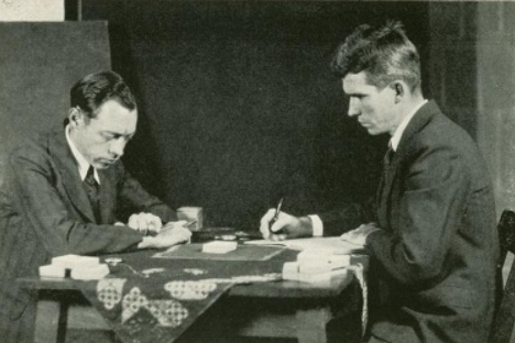 Hubert Pearce and Dr. J. B. Rhine experimenting with Zener cards.