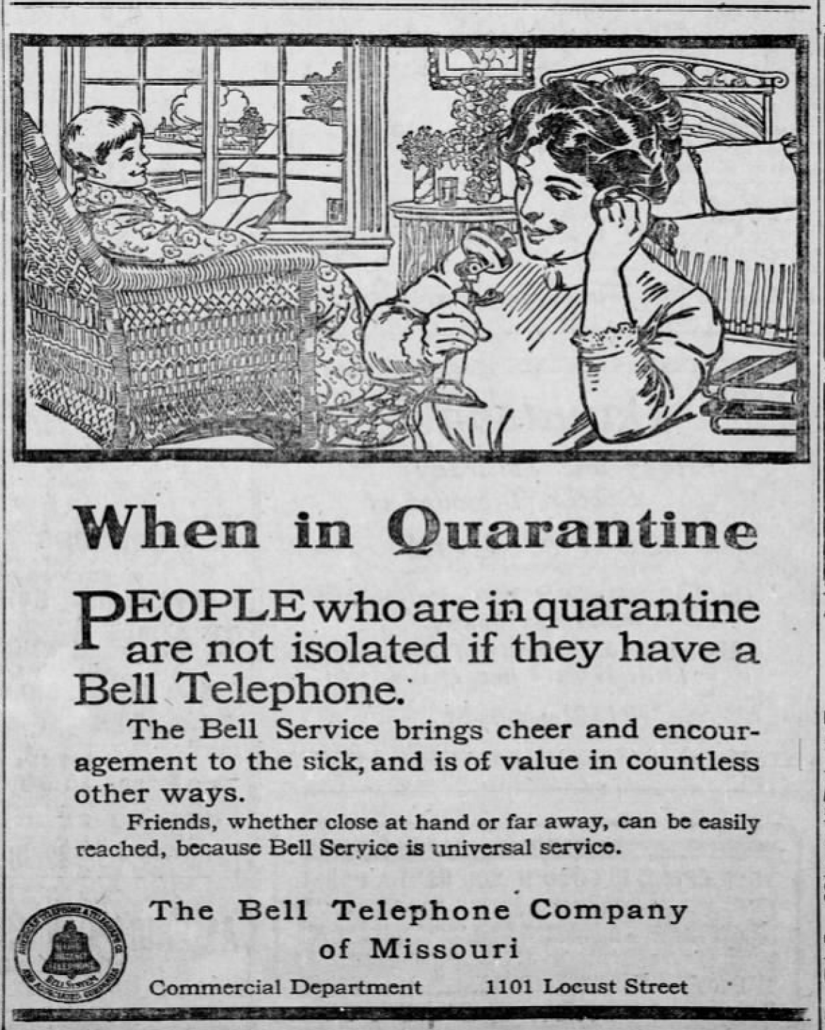 There were some exceptions to the "don't hog the lines with chit-chat" idea. This ad ran in the <em> St. Louis Post-Dispatch</em> in 1910.