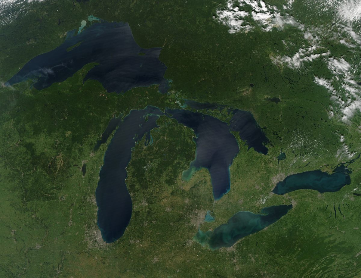 Lake Michigan, to the left of the state, has a long, north-south shape, which helps make its unique pneumonia fronts possible.