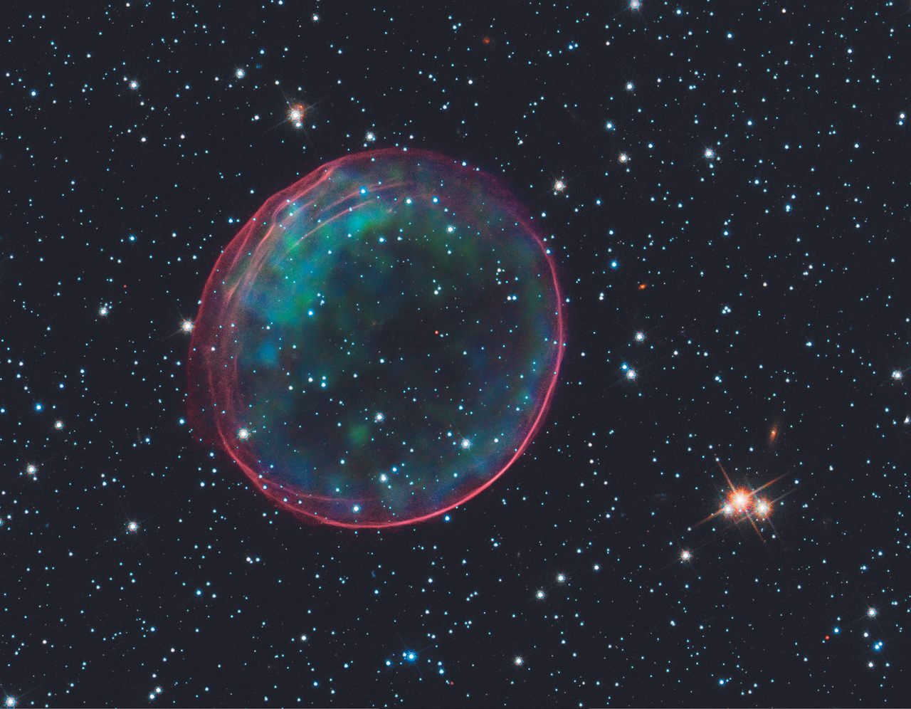 The remnant of a supernova that occurred 160,000 light years from Earth. The stellar explosion would have been visible in the Southern Hemisphere around 1600.