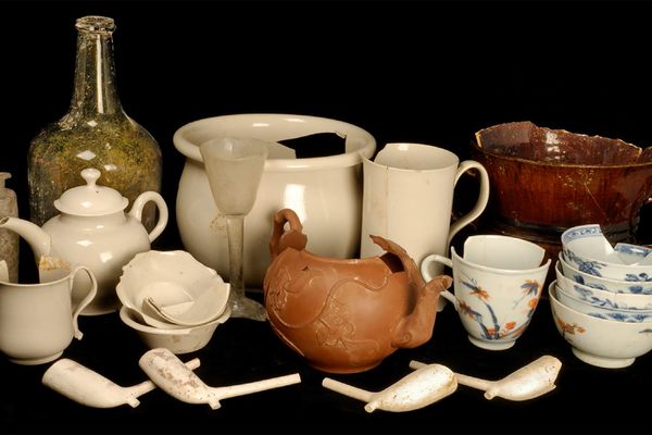 Ceramics, glassware, and clay pipes found at the site of an 18th-century coffeehouse in England. 