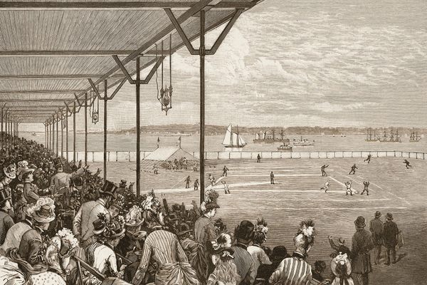 A huge crowd enjoying "base-ball" in May of 1886. 