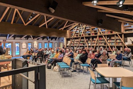 The library has collections of over 100,000 lending books, downloadables, DVDs, CDs, games, and musical instruments.
