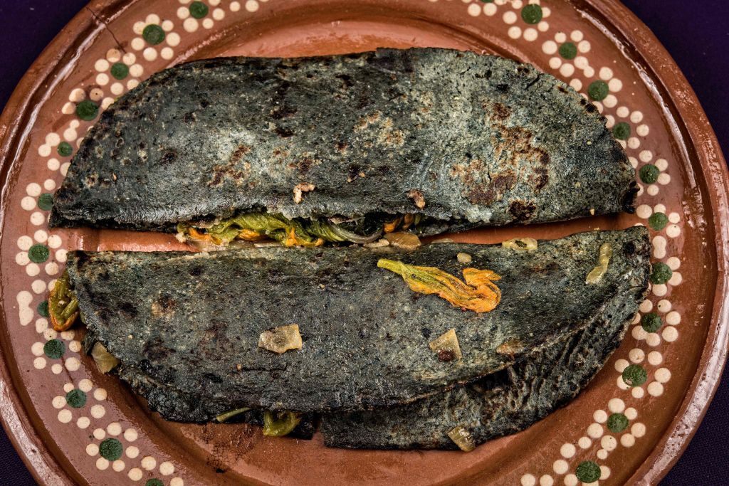 Tortillas made with natural blue corn are not as vivid in color as many synthetic food dyes.