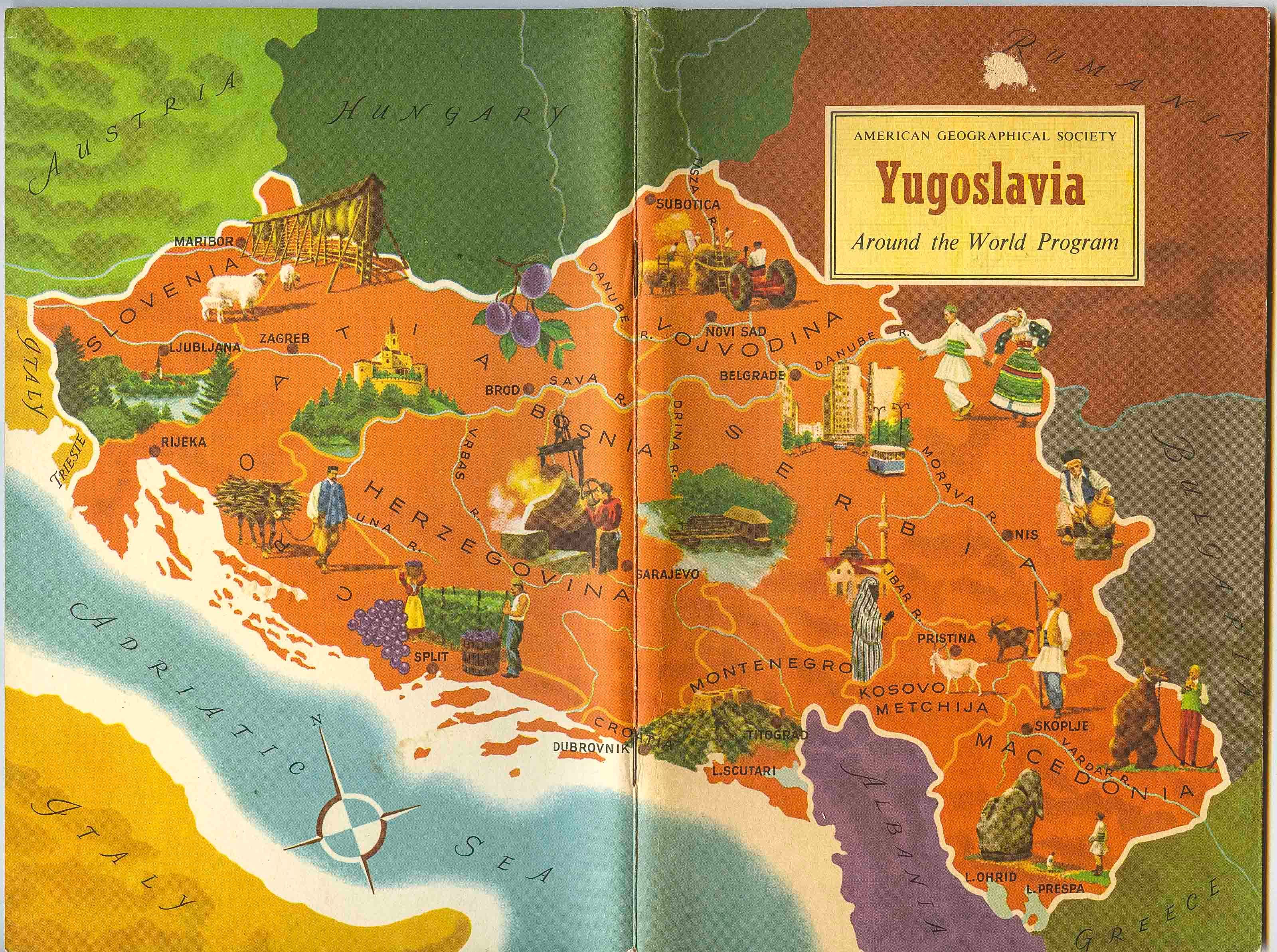 Cover from the American Geographical Society's "Around the World Program," depicting the former Yugoslavia and its member states, 1961.