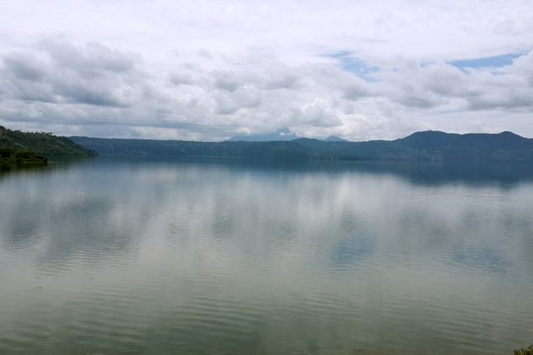 Lake Ilopango, under appropriately cloudy skies. 
