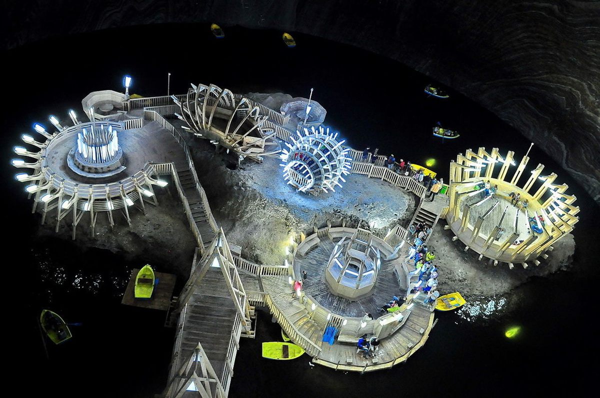 Inside Salina Turda, a salt mine in Romania.