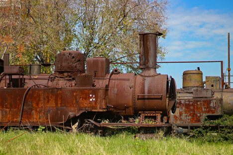 Locomotives more than a century old rust on the tracks at the Mar Mikhael station in the middle of Beirut. 