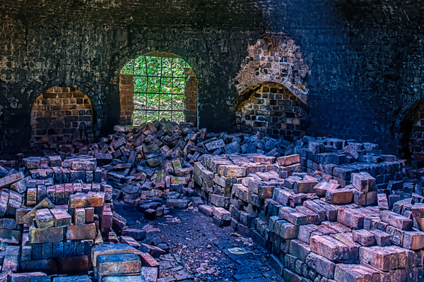 Inside one of the intact kilns.