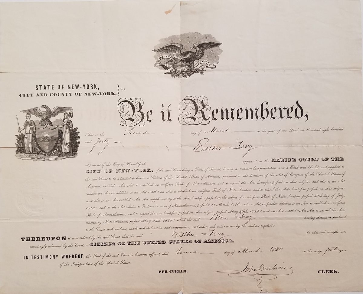 This 1840 naturalization certificate is chock-full of how laws have changed.
