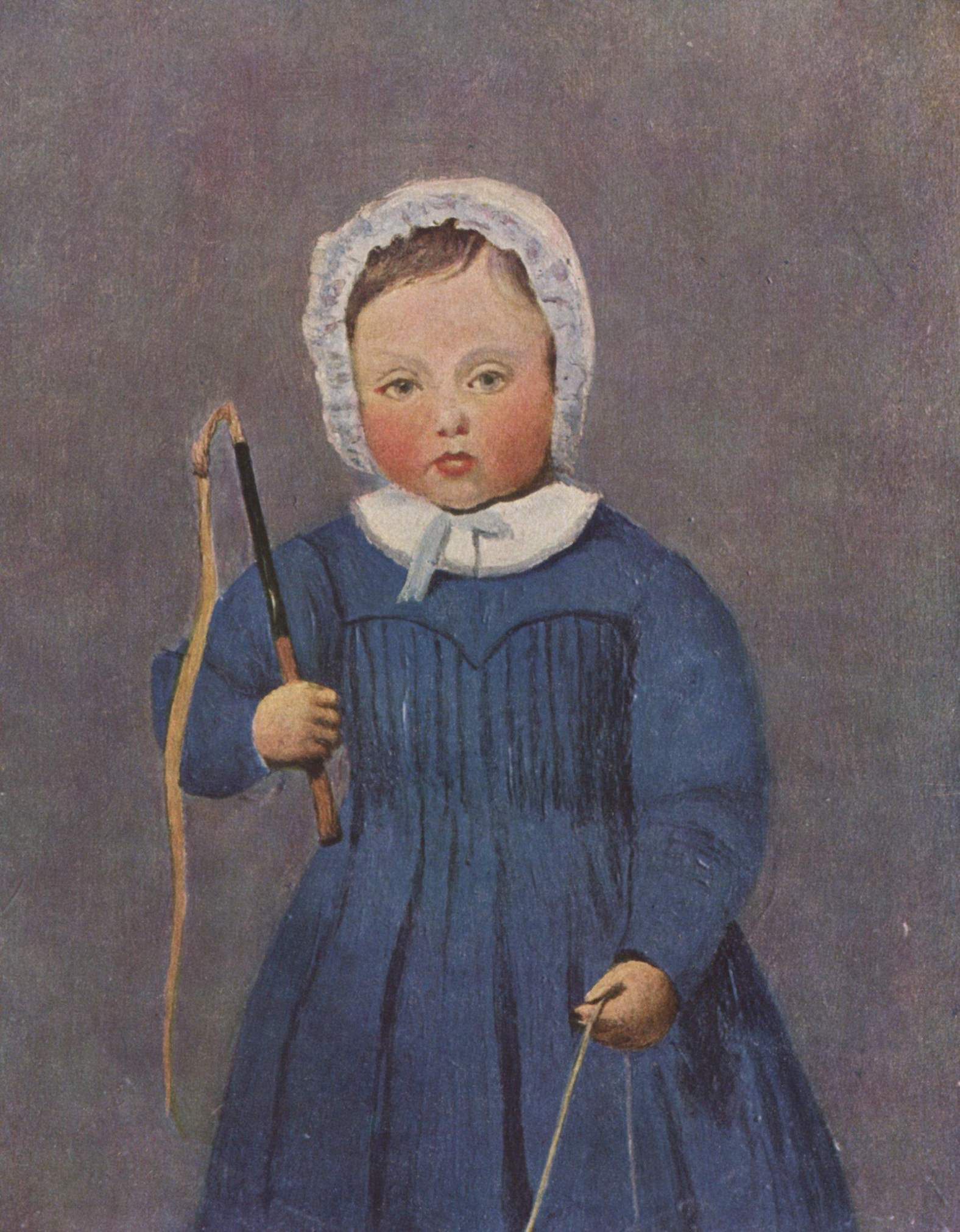 Portraits of little boys, like this 1843 Jean-Baptiste Camille Corot painting, often used masculine props such as whips or swords to communicate the gender of their subjects.