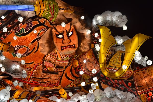 Papier-mâché figures at the Nebuta Museum Wa Rasse.
