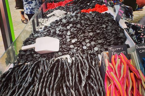 An array of licorice allsorts, including Pontefract cakes, at the festival.