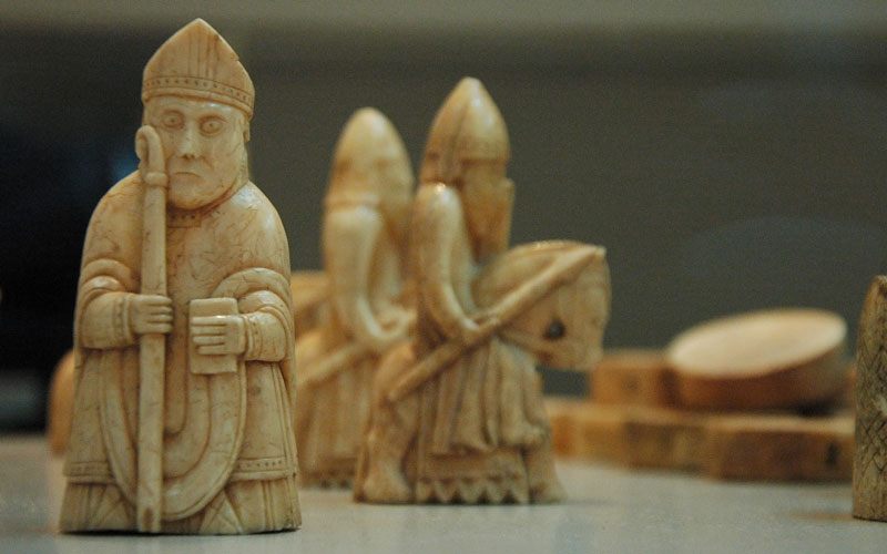 The Lewis chessmen at the British Museum, London.