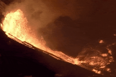 Lavafalls have filled the crater, replacing the water that had taken residence there. 