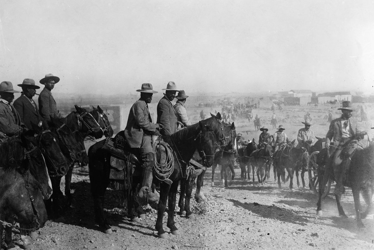 Pancho Villa surveys his troops, circa 1914. Although the Mexican revolutionary leader objected to women in the ranks, Petra Hererra served openly under his command.