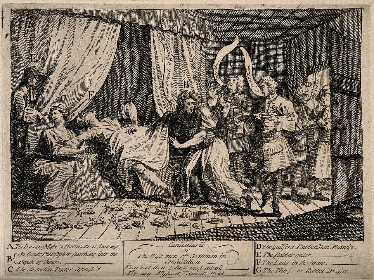 Satirist William Hogarth's 1726 take on Toft, cleverly titled <em>Cunicularii</em>