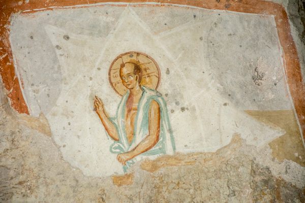 Bald-headed Jesus fresco
