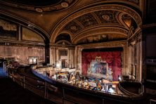 Old furniture fills the interior of the Majestic Theatre in Bridgeport, Connecticut.
