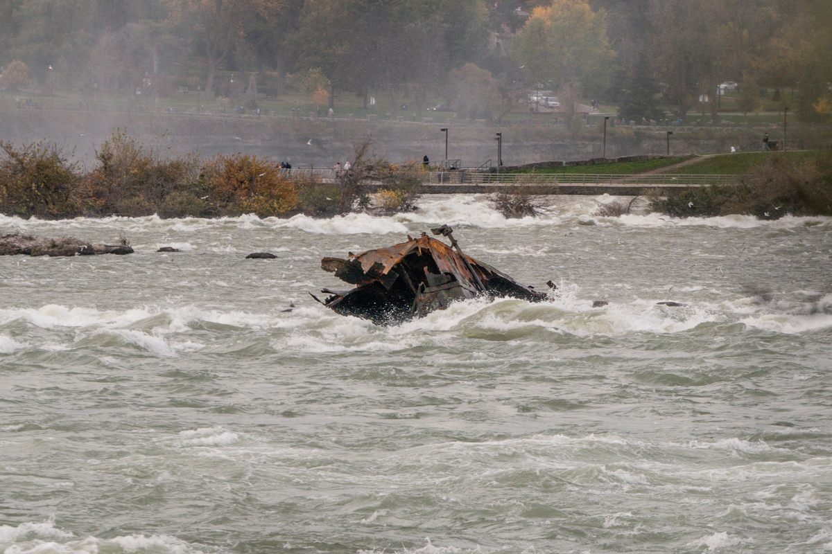 A Halloween storm tipped the scow over, spun it around, and shoved it a little closer to the brink.