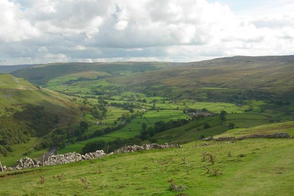 View down to Muker from the Corpse Way over Kisdon.