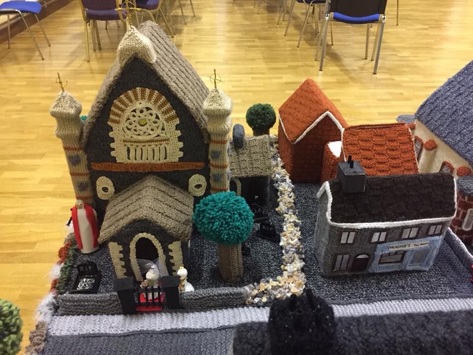 One of the village's five churches, made out of wool.