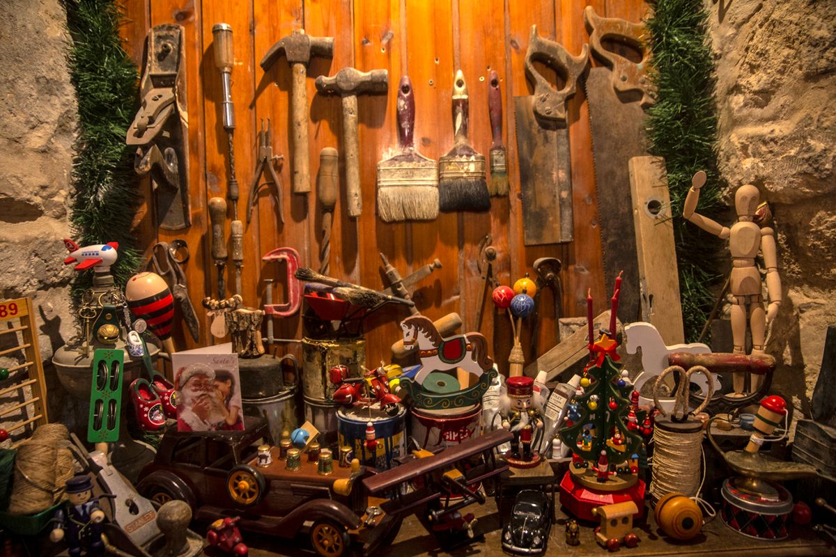 Tools that belonged to Kassissieh’s grandfather make appropriate Christmas decorations.