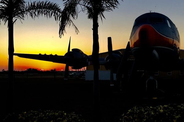 The DC-7 basking in the sunset. 