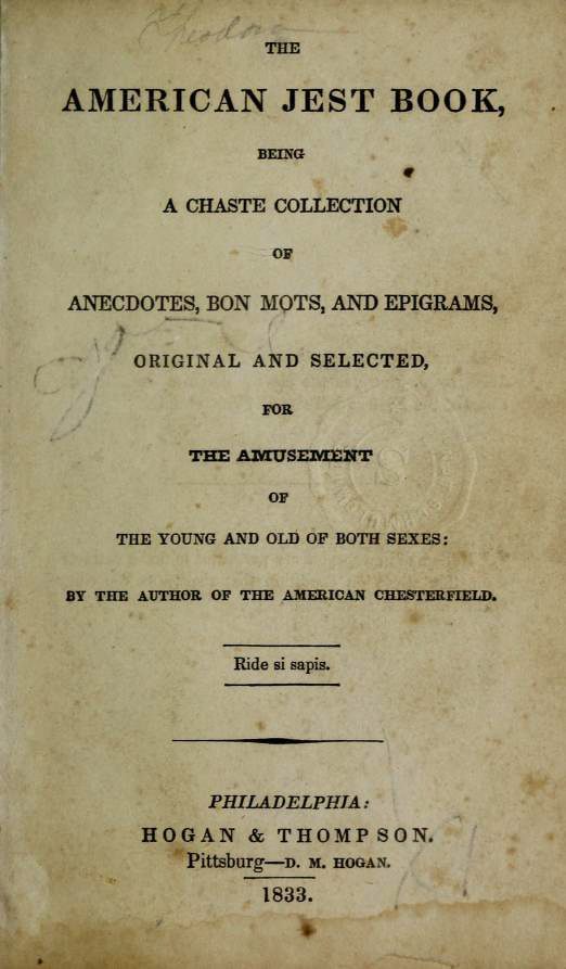 <em>The American Jest Book</em>, published in 1833.