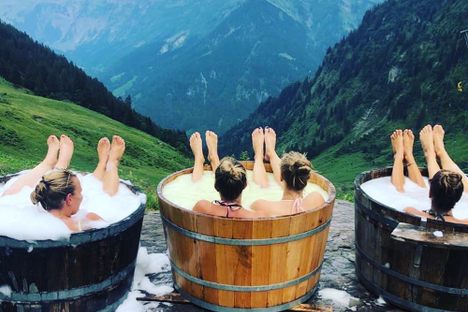 Whey bathing at Berglialp in Switzerland.