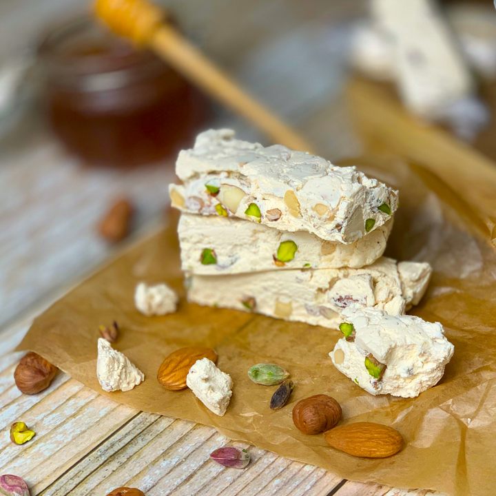 Italian nougat or torrone with nuts