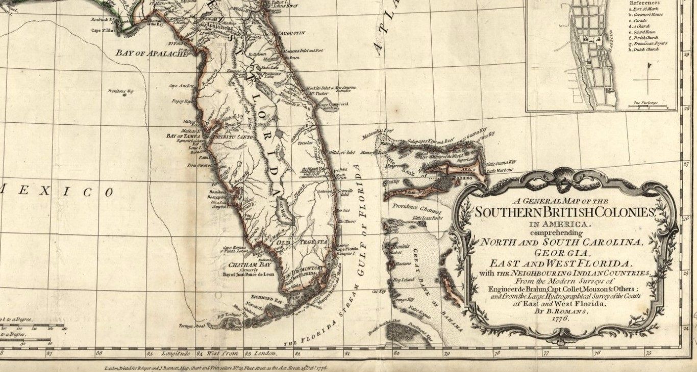 Map of south Florida, c. 1784.