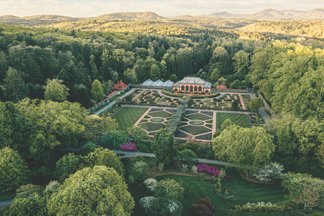 An aerial view of the Biltmore’s grounds and gardens.