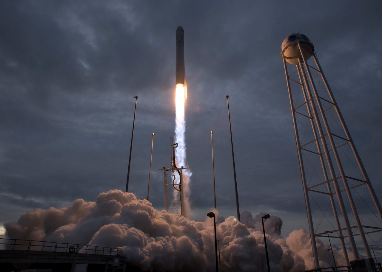 A Cygnus rocket similar to this one carried an ambitious drink order to the International Space Station this week.