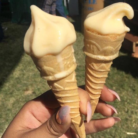 At the Gilroy Garlic Festival, the tips of garlic ice cream cones look like mini bulbs.