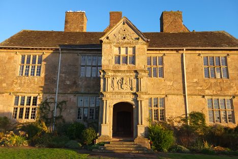 Front of Treowen house at sunrise