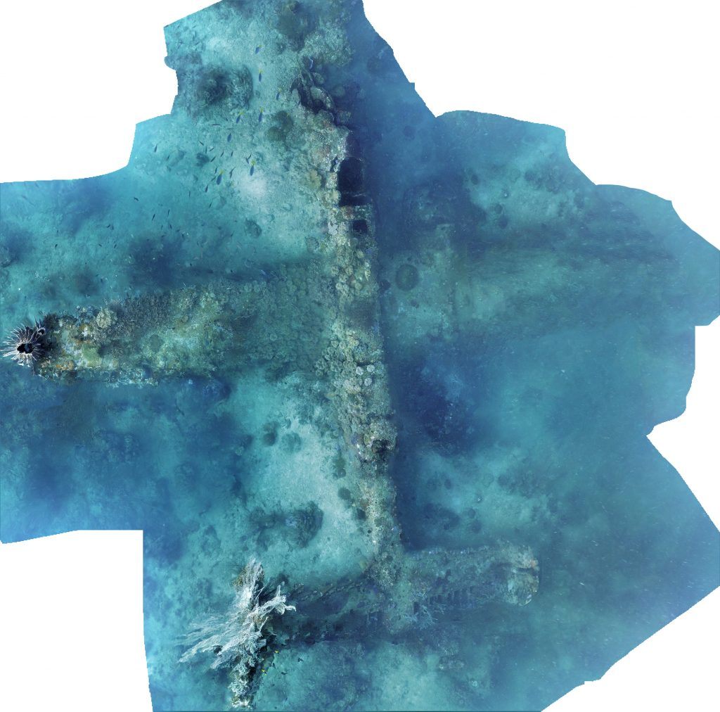 Photomosaic of the known B-25 on the seafloor.
