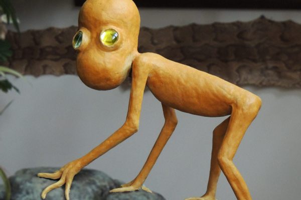 在缅因州波特兰的国际神秘动物学博物馆展出的多佛恶魔雕塑，据说是20世纪70年代在马萨诸塞州看到的一种神秘生物。