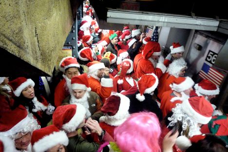 Santas on the subway 2008